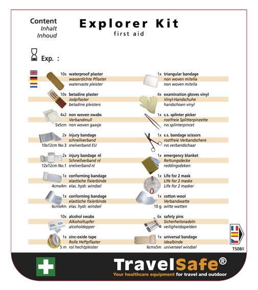 Inhoud Travelsafe EHBO Kit- Waterdichte Explorer